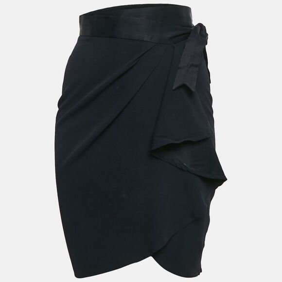 Moschino Navy Blue Sateen Ruffled Wrap Skirt M